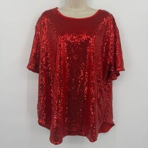 Spadehill Red Sequin Party Top – Women’s 2XL – Sparkly Holiday Blouse (CS1)